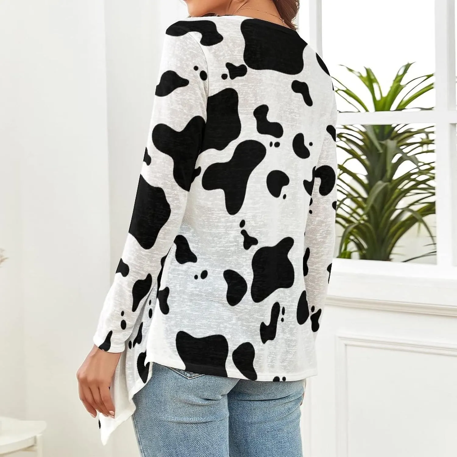 Dairy Cow Pattern Animal Women's Knitted Cardigan for Women Summer Top L
