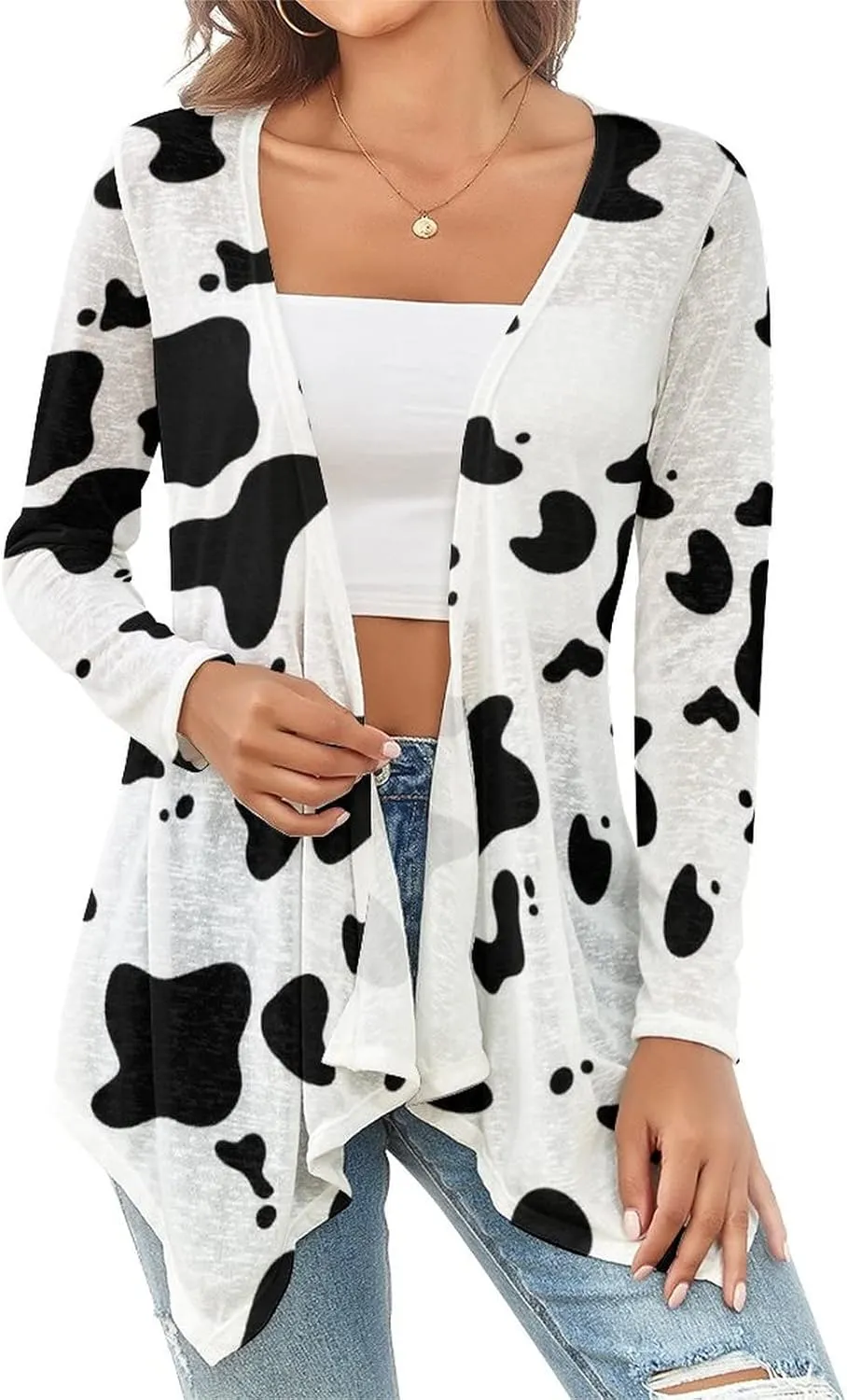 Dairy Cow Pattern Animal Women's Knitted Cardigan for Women Summer Top L