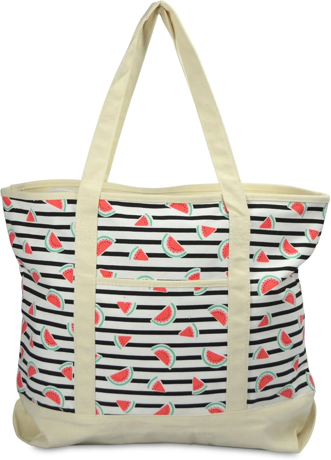 DALIX 22" Shopping Tote Bag Heavy Cotton Canvas (Zippered Top) Black Watermelon