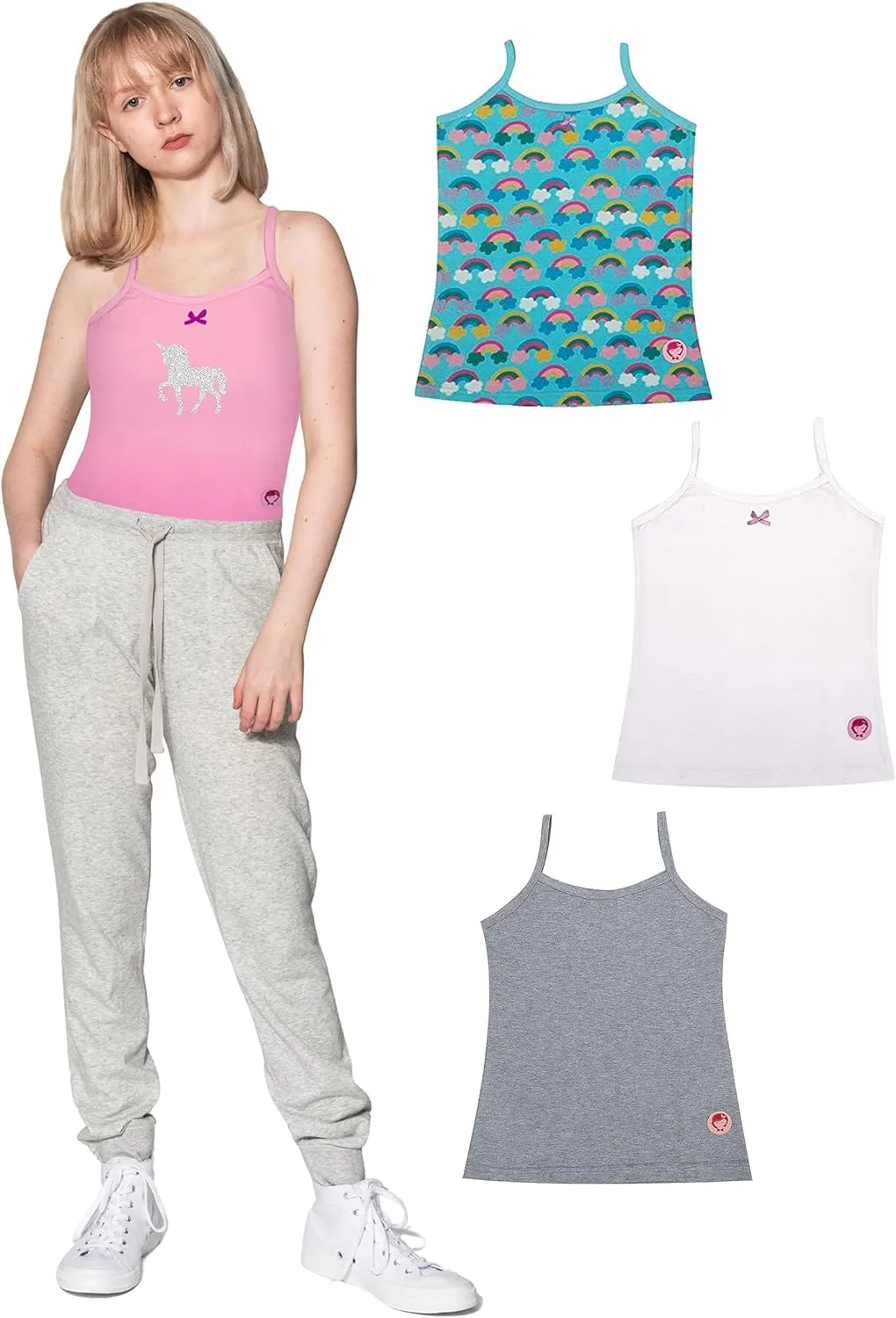 DChica Girls Strap Camisole, Sleeveless Summer Tank Top, Cotton Stretch Undershirts Inner Cami