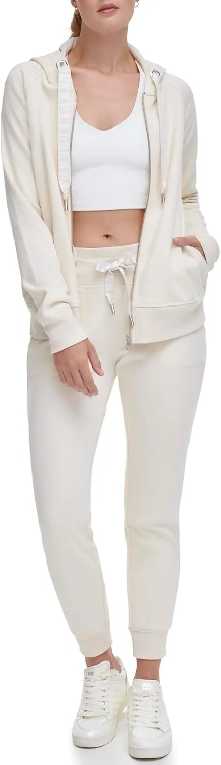 DKNY Women's Logo Drawstring Zip Up Hoodie, Activewear Sweatshirt