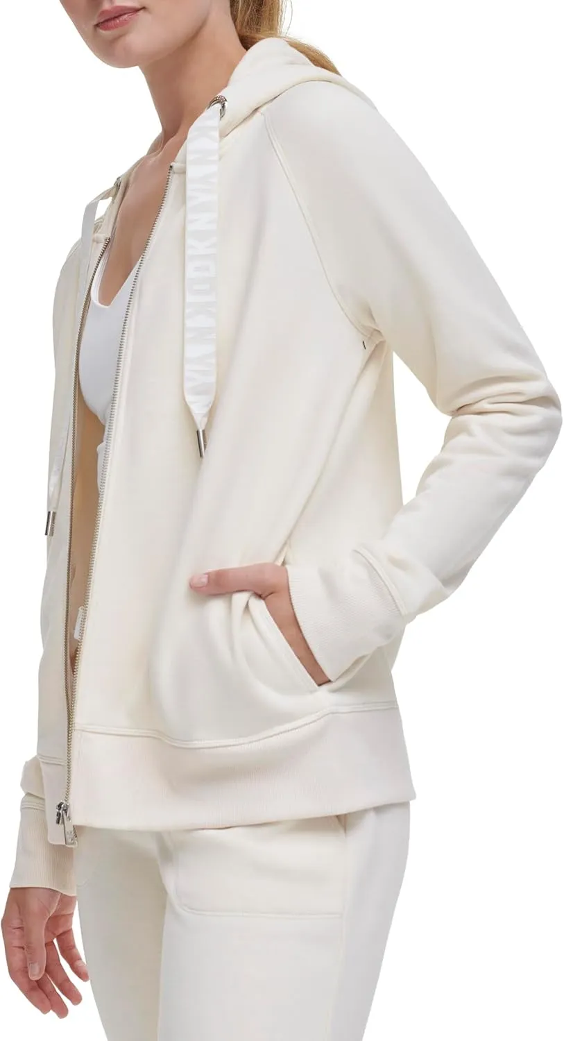 DKNY Women's Logo Drawstring Zip Up Hoodie, Activewear Sweatshirt