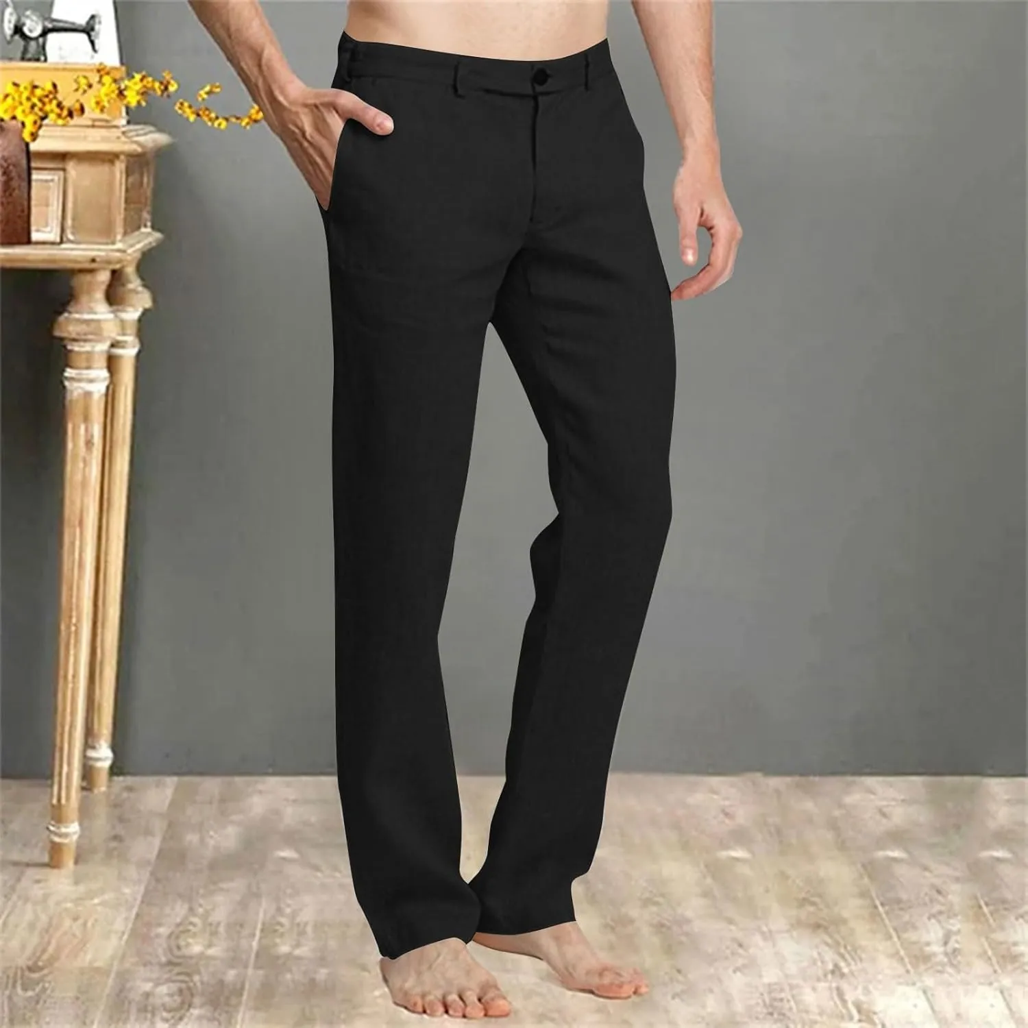 Dress Pants for Men Flat Front Business Work Linen Pants Summer Beach Wedding Guest Suit Trousers Casual Golf Outfits