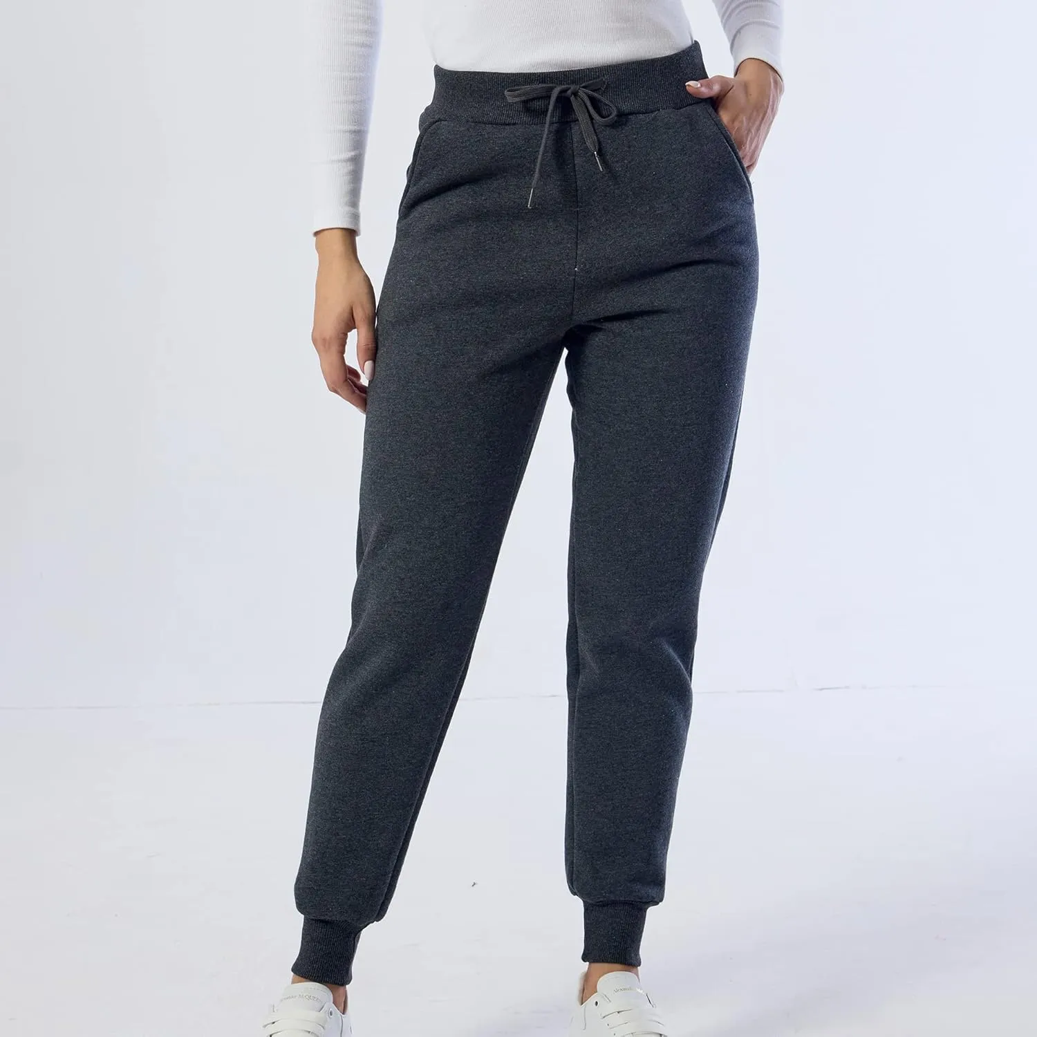 Duyang Women's Warm Sherpa Lined Sweatpants Athletic Jogger Harem Pants