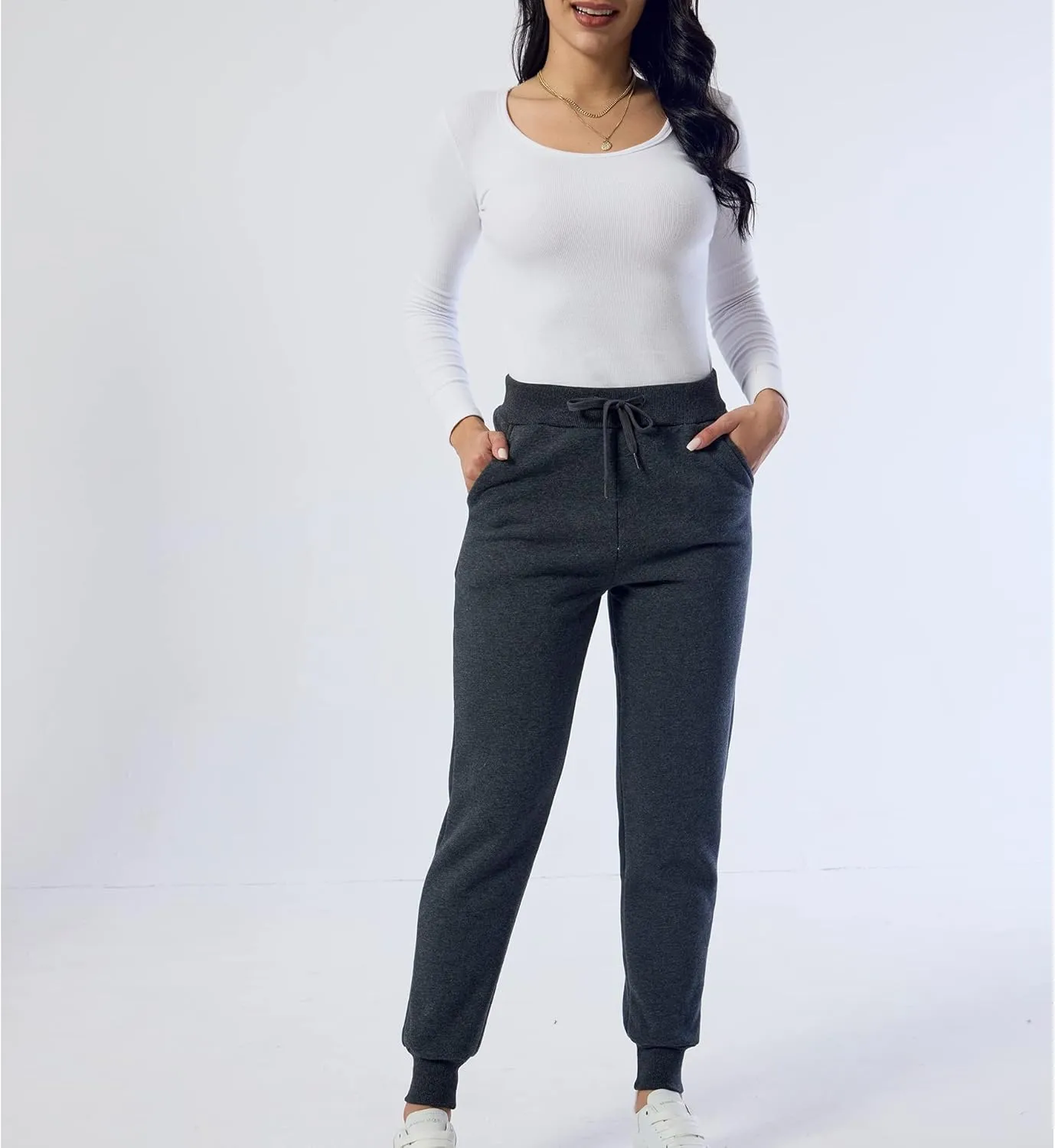 Duyang Women's Warm Sherpa Lined Sweatpants Athletic Jogger Harem Pants