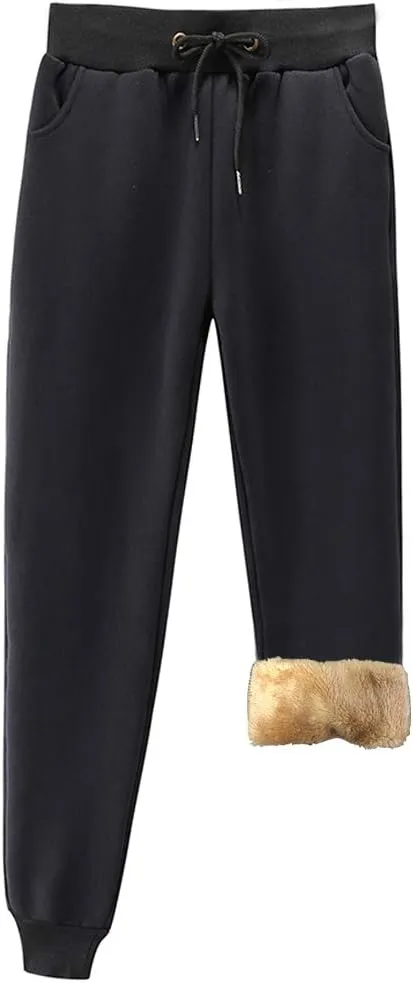 Duyang Women's Warm Sherpa Lined Sweatpants Athletic Jogger Harem Pants