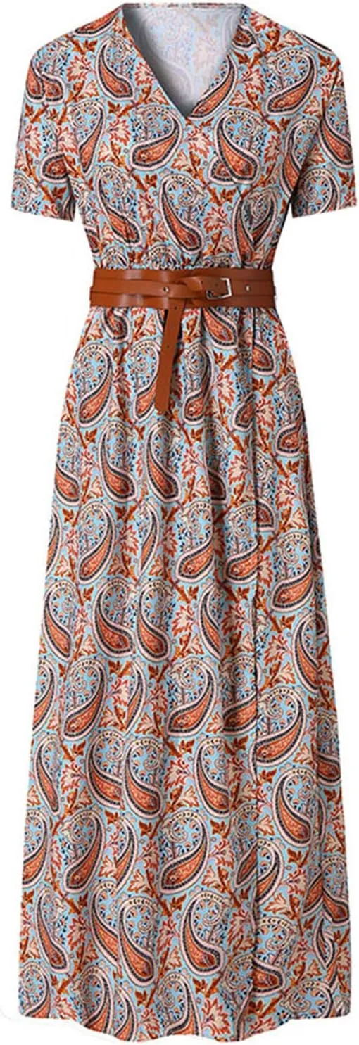 Eduavar Summer Dresses for Women 2024, Boho Dresses for Women 2024 Floral Print Long Dress Sexy V Neck Short Sleeveless Dress