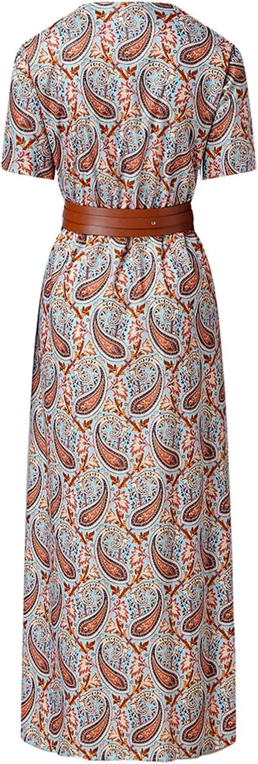 Eduavar Summer Dresses for Women 2024, Boho Dresses for Women 2024 Floral Print Long Dress Sexy V Neck Short Sleeveless Dress