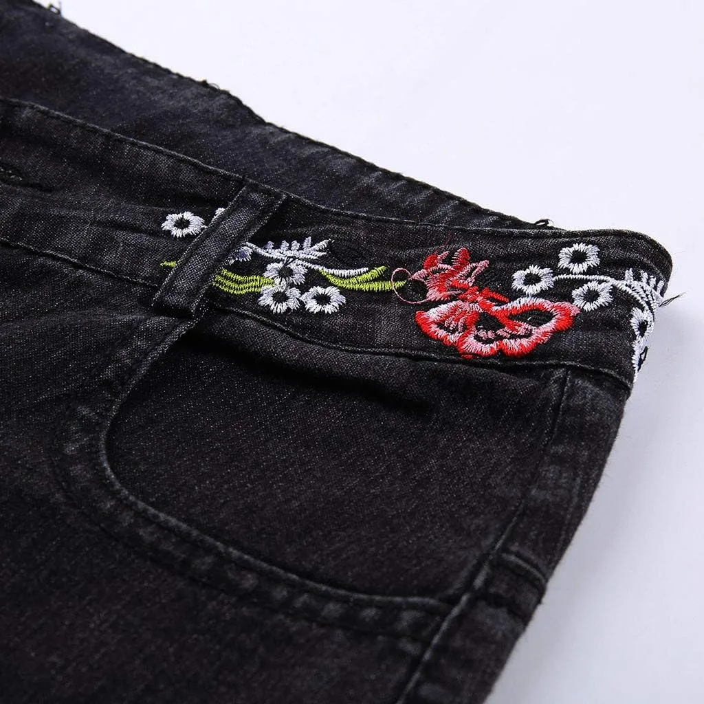 Embroidered Bell Bottom Jeans Women Vintage Plus Size Jeans Stretch Butt Lifting Flare Jean Wide Leg Denim Pants