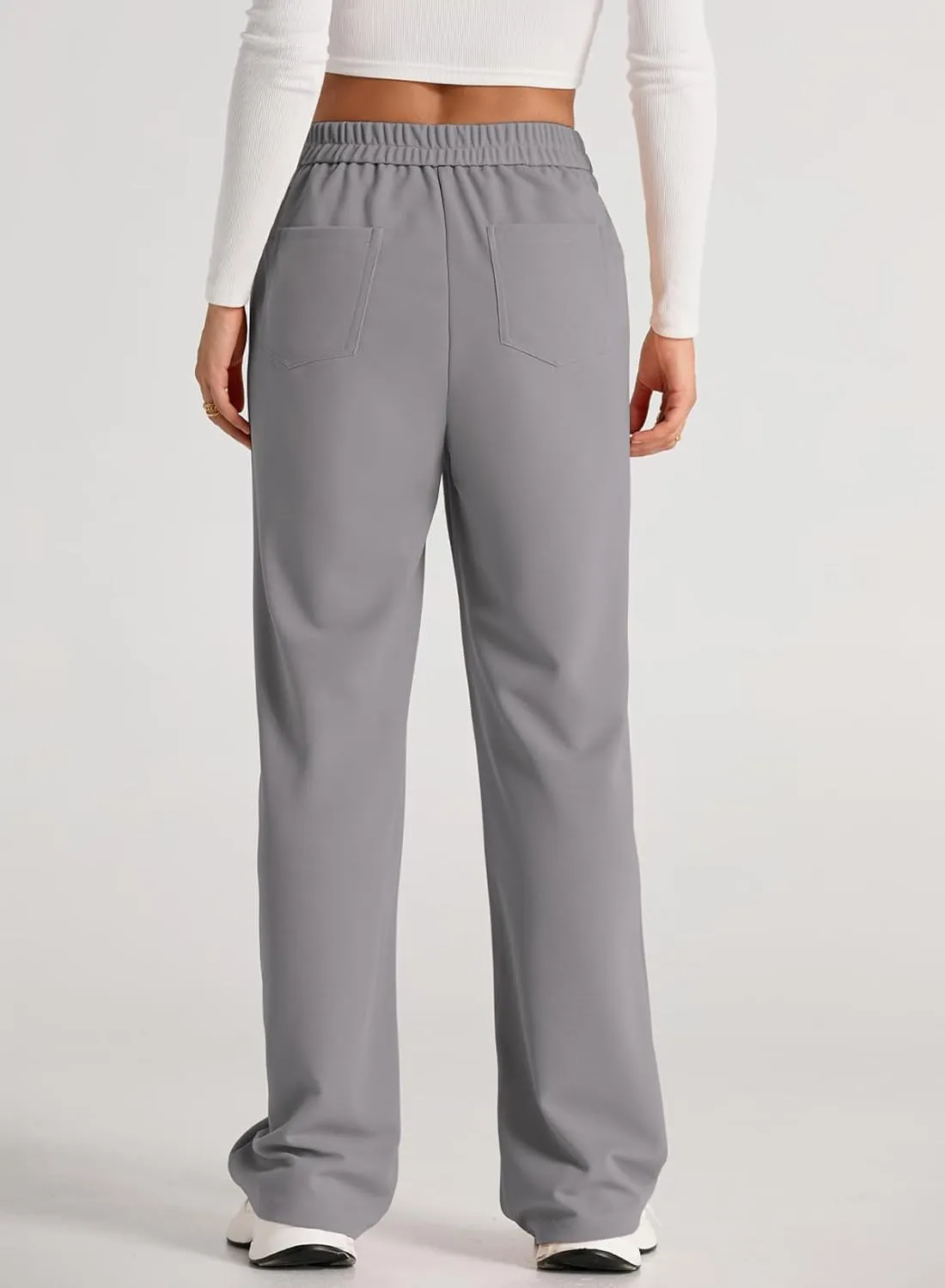 EVALESS Women's Spring 2025 Dress Pants High Waist Straight Leg Pants Button Down Bottoms Work Pants Trousers with Pockets