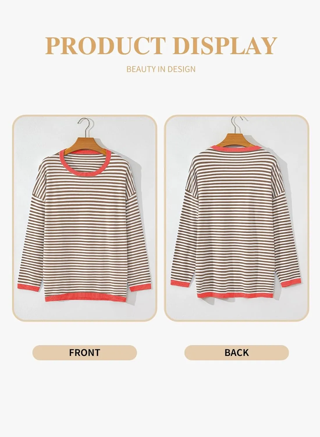Eytino Plus Size Sweaters for Women Casual Striped Color Block Long Sleeve Round Neck Pullover Jumpers Tops(1X-5X)