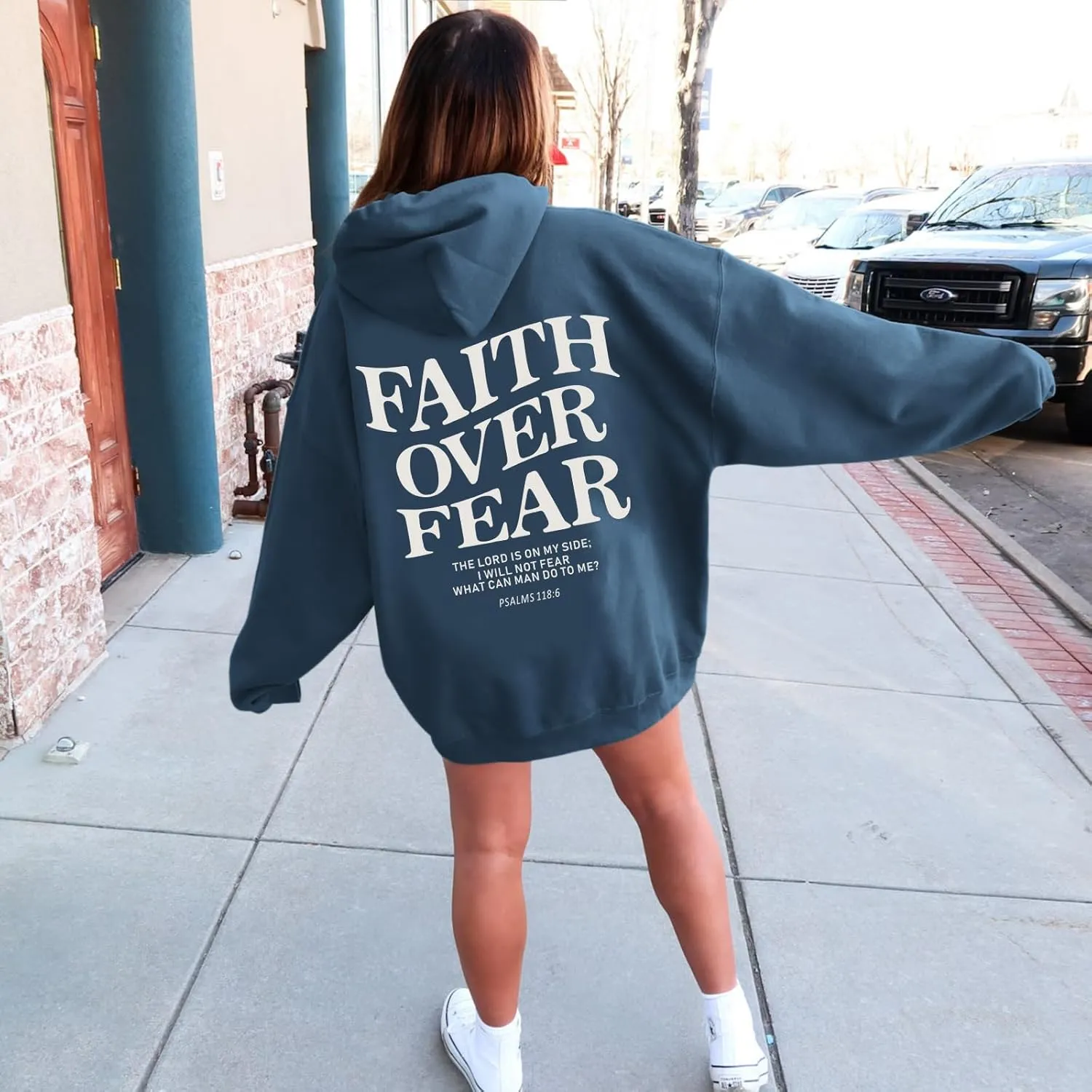 Faith Over Fear Hoodie for Women Christian Jesus Inspirational Sweatshirts Religious Oversized Graphic Pullover Tops