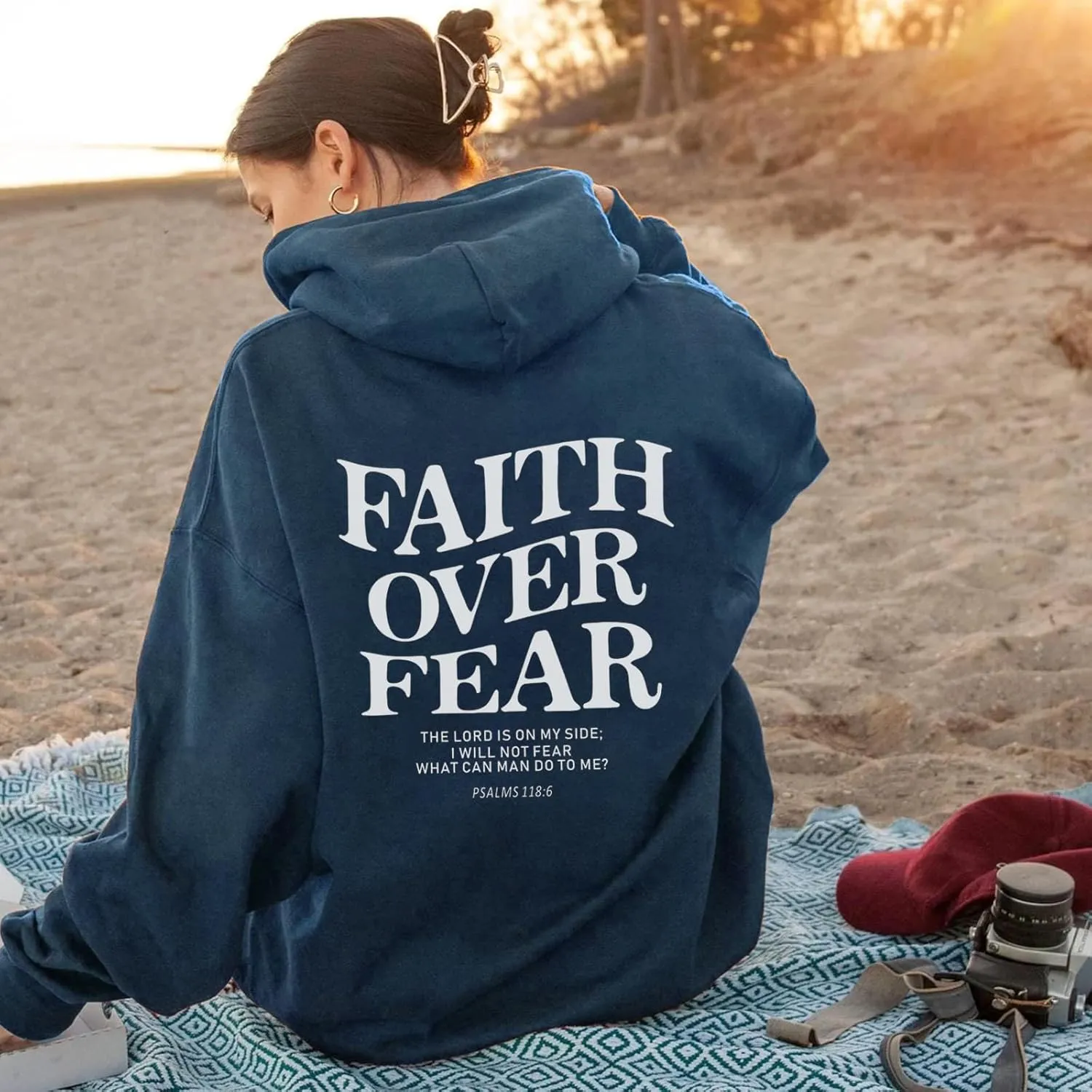 Faith Over Fear Hoodie for Women Christian Jesus Inspirational Sweatshirts Religious Oversized Graphic Pullover Tops