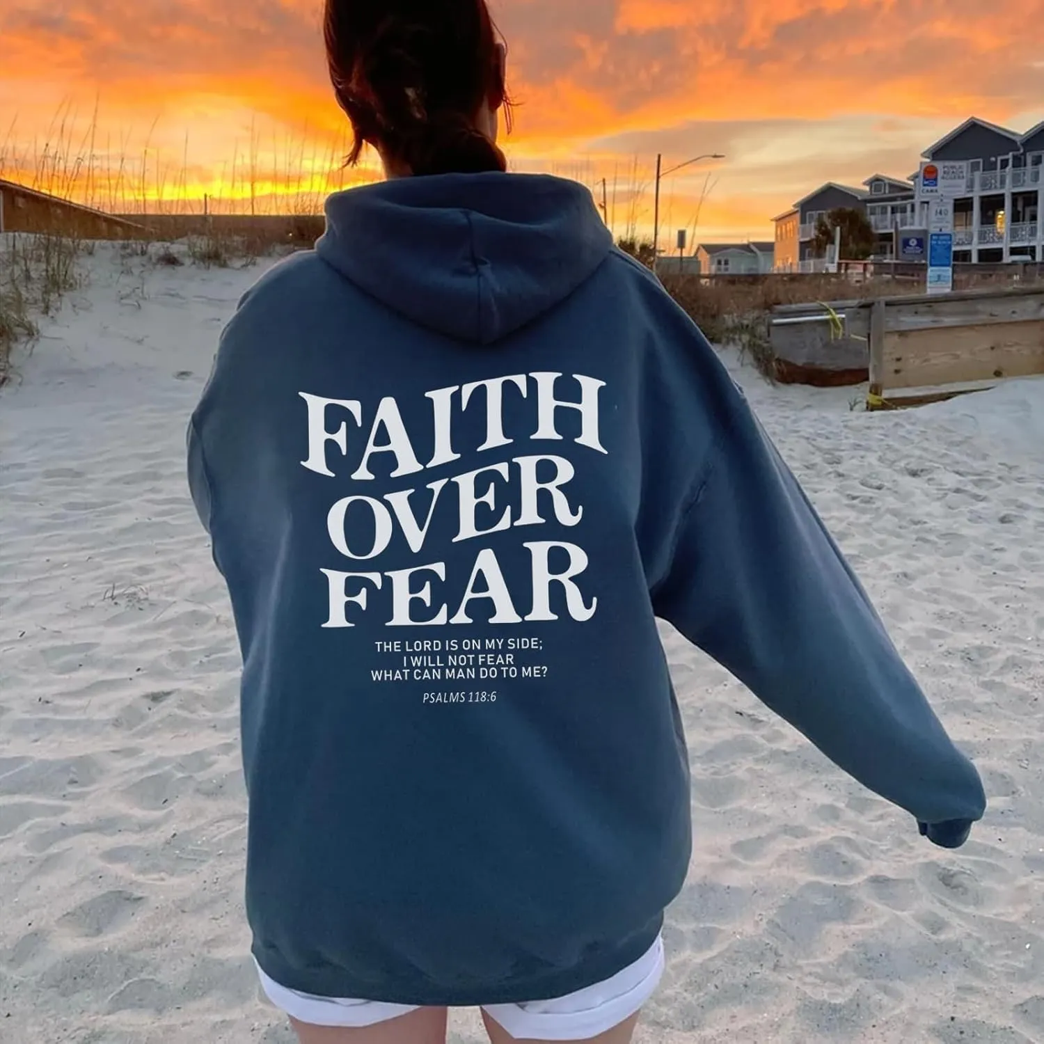 Faith Over Fear Hoodie for Women Christian Jesus Inspirational Sweatshirts Religious Oversized Graphic Pullover Tops