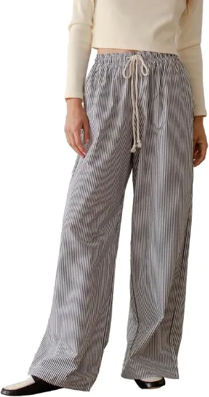 Faretumiya Women Y2k Striped Pants Elastic High Waist Wide Leg Pants Loose Lounge Bottoms Sweatpants Streetwear