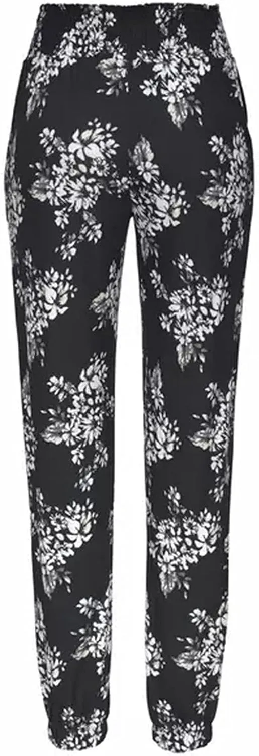 FarJing Women's Boho Palazzo Pants Casual Comfy High Waist Print Stretch Beach Trousers Lounge Pants Wide Leg