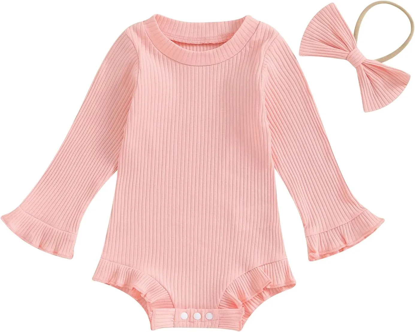 fhutpw Newborn Baby Girl Oversized Sweatshirt Romper Ruffle Long Sleeve Crewneck Onesie Sweater Tops Infant Fall Clothes