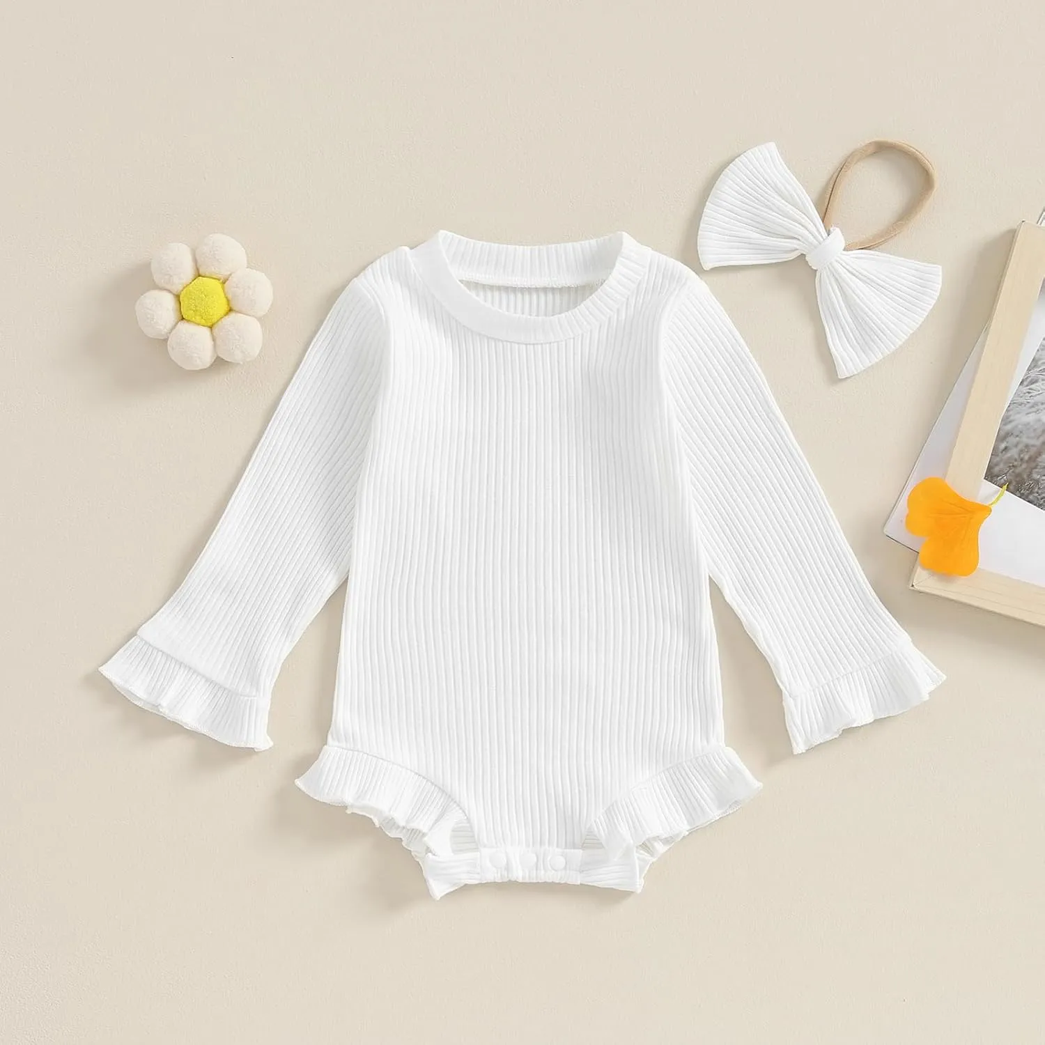 fhutpw Newborn Baby Girl Oversized Sweatshirt Romper Ruffle Long Sleeve Crewneck Onesie Sweater Tops Infant Fall Clothes