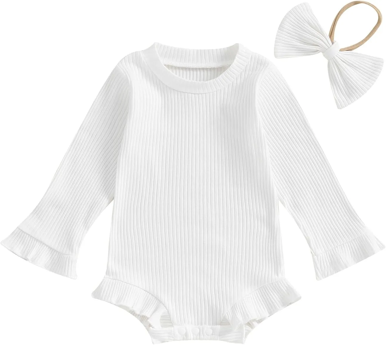 fhutpw Newborn Baby Girl Oversized Sweatshirt Romper Ruffle Long Sleeve Crewneck Onesie Sweater Tops Infant Fall Clothes