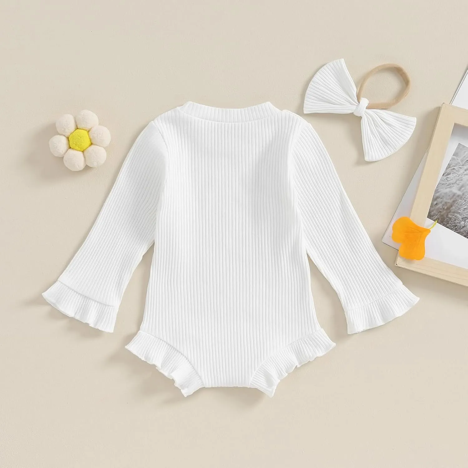 fhutpw Newborn Baby Girl Oversized Sweatshirt Romper Ruffle Long Sleeve Crewneck Onesie Sweater Tops Infant Fall Clothes