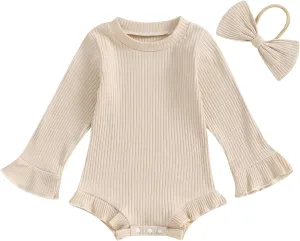 fhutpw Newborn Baby Girl Oversized Sweatshirt Romper Ruffle Long Sleeve Crewneck Onesie Sweater Tops Infant Fall Clothes