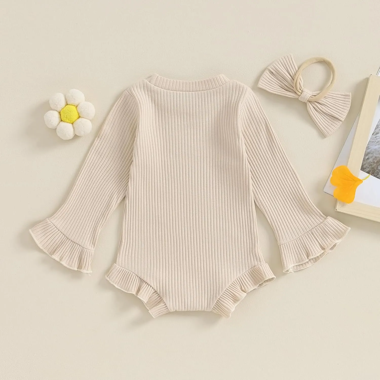 fhutpw Newborn Baby Girl Oversized Sweatshirt Romper Ruffle Long Sleeve Crewneck Onesie Sweater Tops Infant Fall Clothes