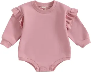 fhutpw Newborn Baby Girl Oversized Sweatshirt Romper Ruffle Long Sleeve Crewneck Onesie Sweater Tops Infant Fall Clothes