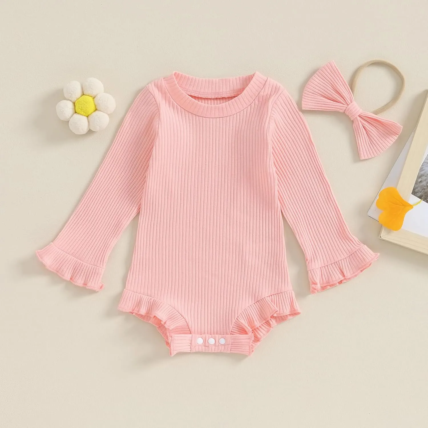 fhutpw Newborn Baby Girl Oversized Sweatshirt Romper Ruffle Long Sleeve Crewneck Onesie Sweater Tops Infant Fall Clothes