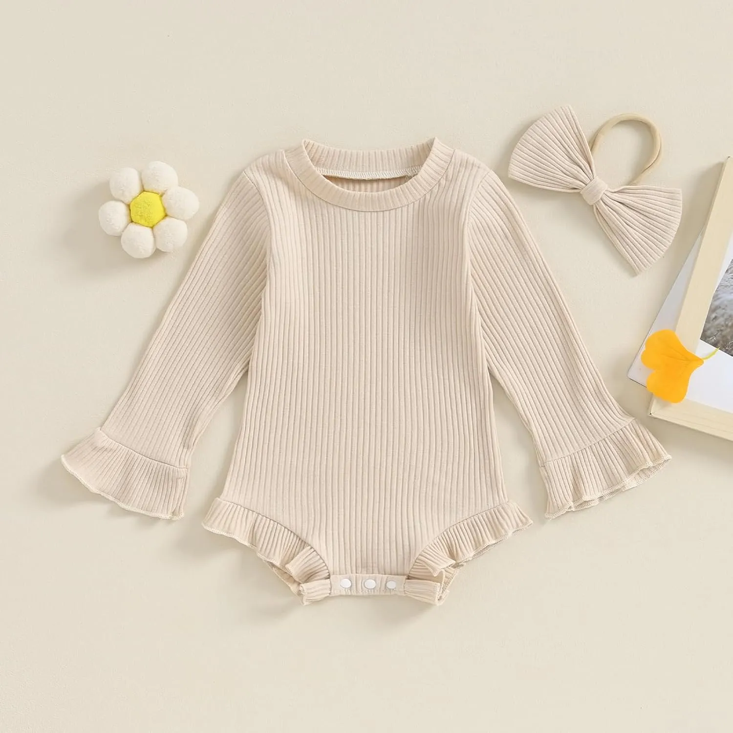 fhutpw Newborn Baby Girl Oversized Sweatshirt Romper Ruffle Long Sleeve Crewneck Onesie Sweater Tops Infant Fall Clothes