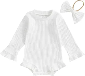 fhutpw Newborn Baby Girl Oversized Sweatshirt Romper Ruffle Long Sleeve Crewneck Onesie Sweater Tops Infant Fall Clothes