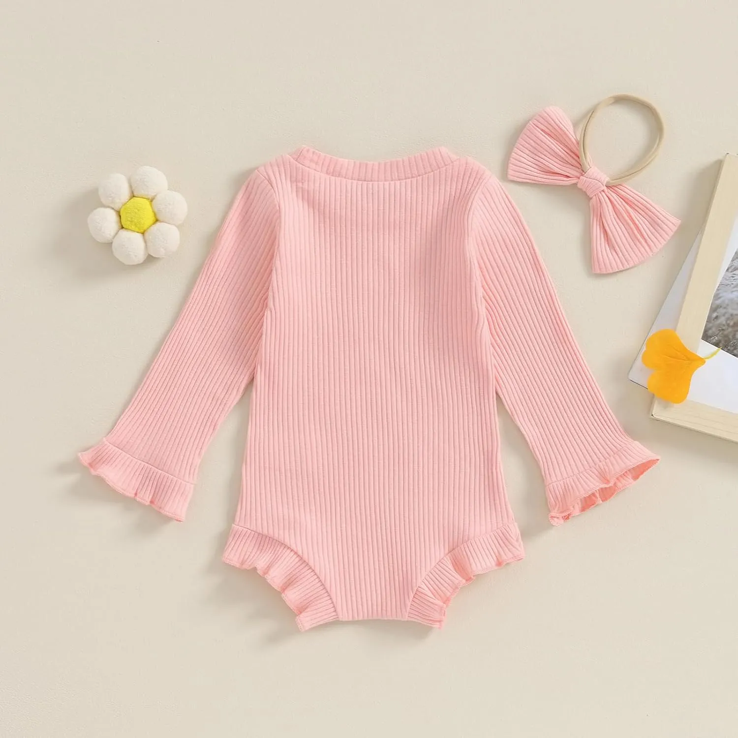 fhutpw Newborn Baby Girl Oversized Sweatshirt Romper Ruffle Long Sleeve Crewneck Onesie Sweater Tops Infant Fall Clothes