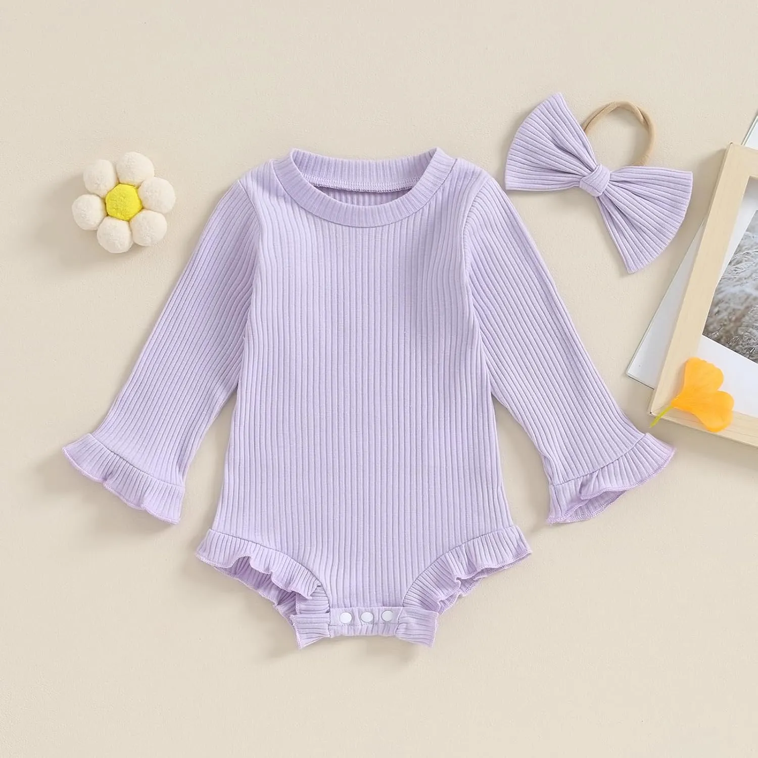 fhutpw Newborn Baby Girl Oversized Sweatshirt Romper Ruffle Long Sleeve Crewneck Onesie Sweater Tops Infant Fall Clothes