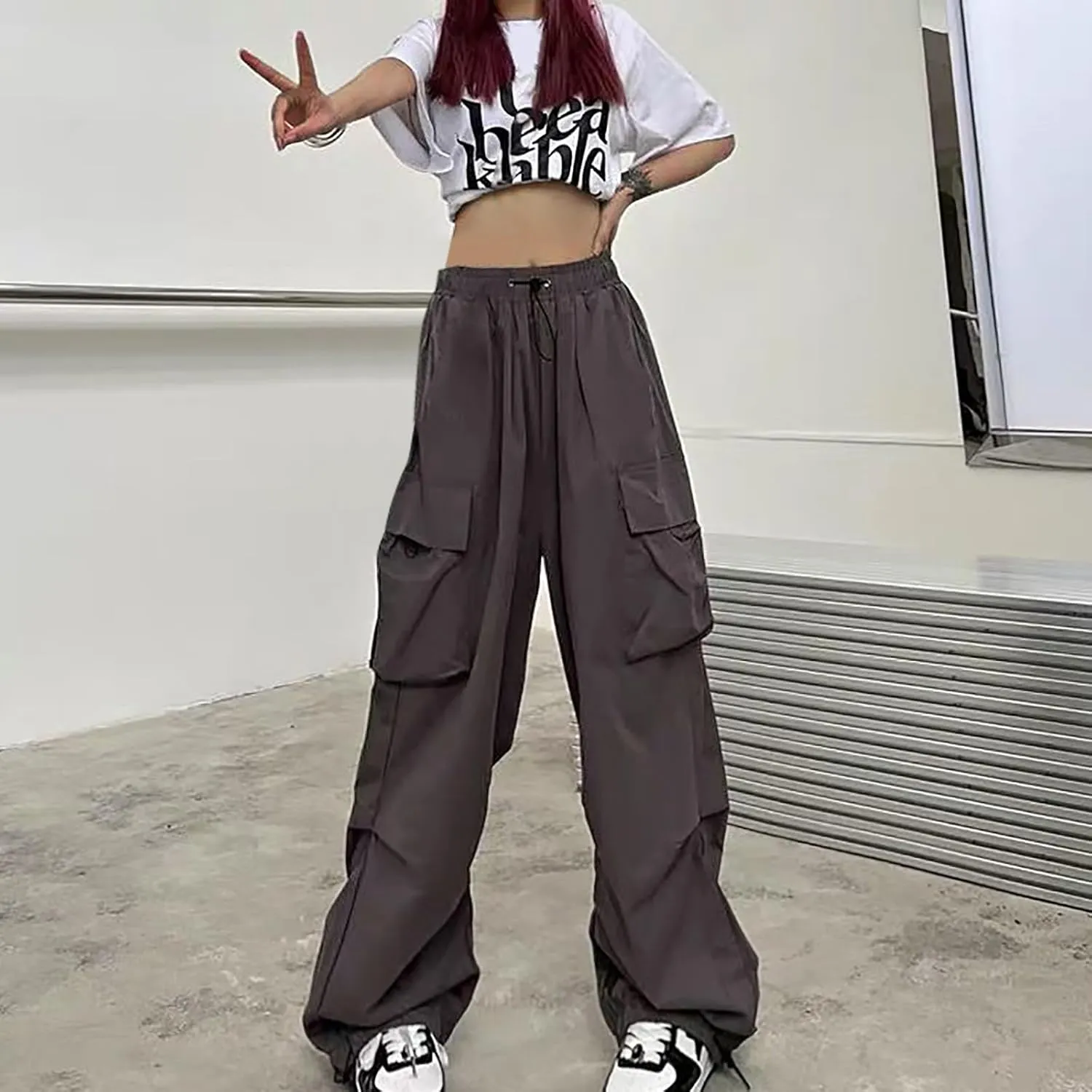 Firzero Cargo Pants for Women Wide Leg Parachute Sweatpants High Waisted Flowy Baggy Trousers 2024 Summer Trendy Y2k Pants