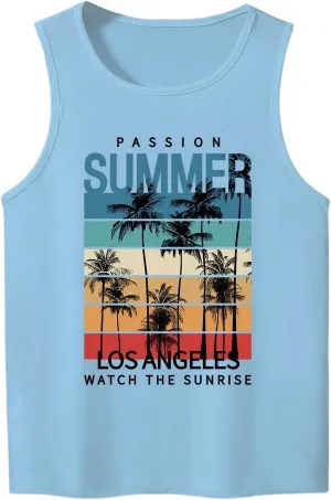 Floerns Boy's Tie Dye Sleeveless Tank Top Crewneck Hawaiian Tree Print Shirts