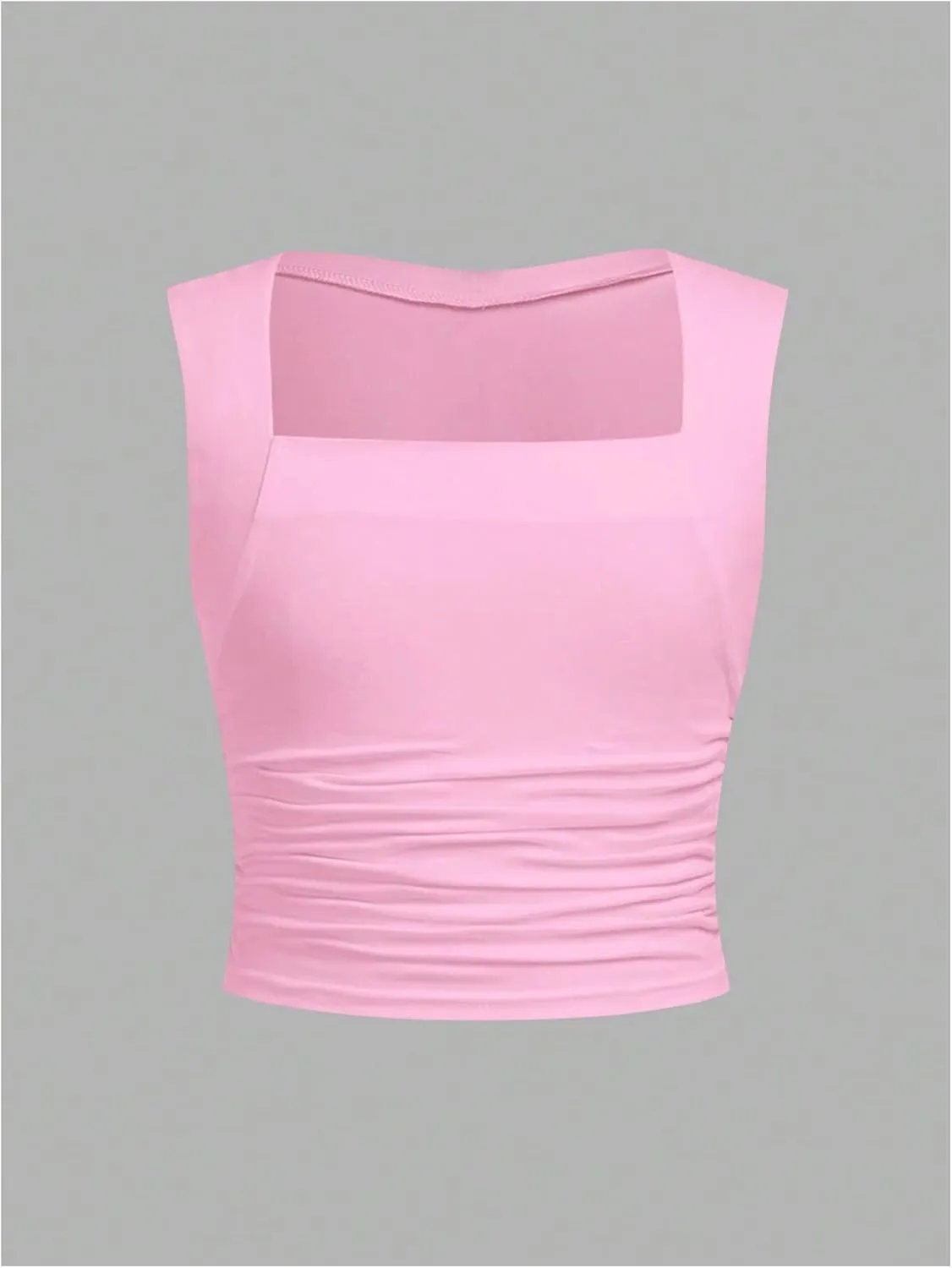 Floerns Girl's 2 Pcs Sleeveless Shirts Square Neck Solid Ruched Tank Top