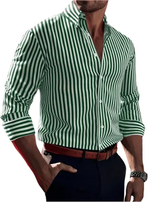Floerns Men's Striped Print Button Front Collared Long Sleeve Shirt Top