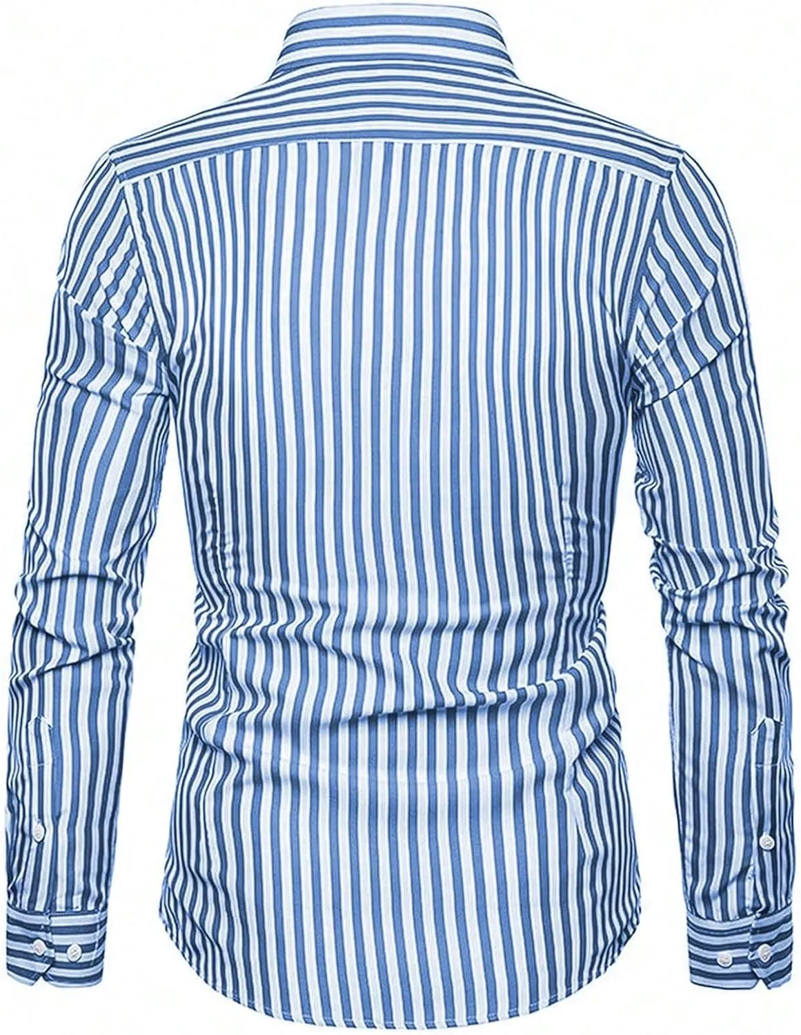 Floerns Men's Striped Print Button Front Collared Long Sleeve Shirt Top