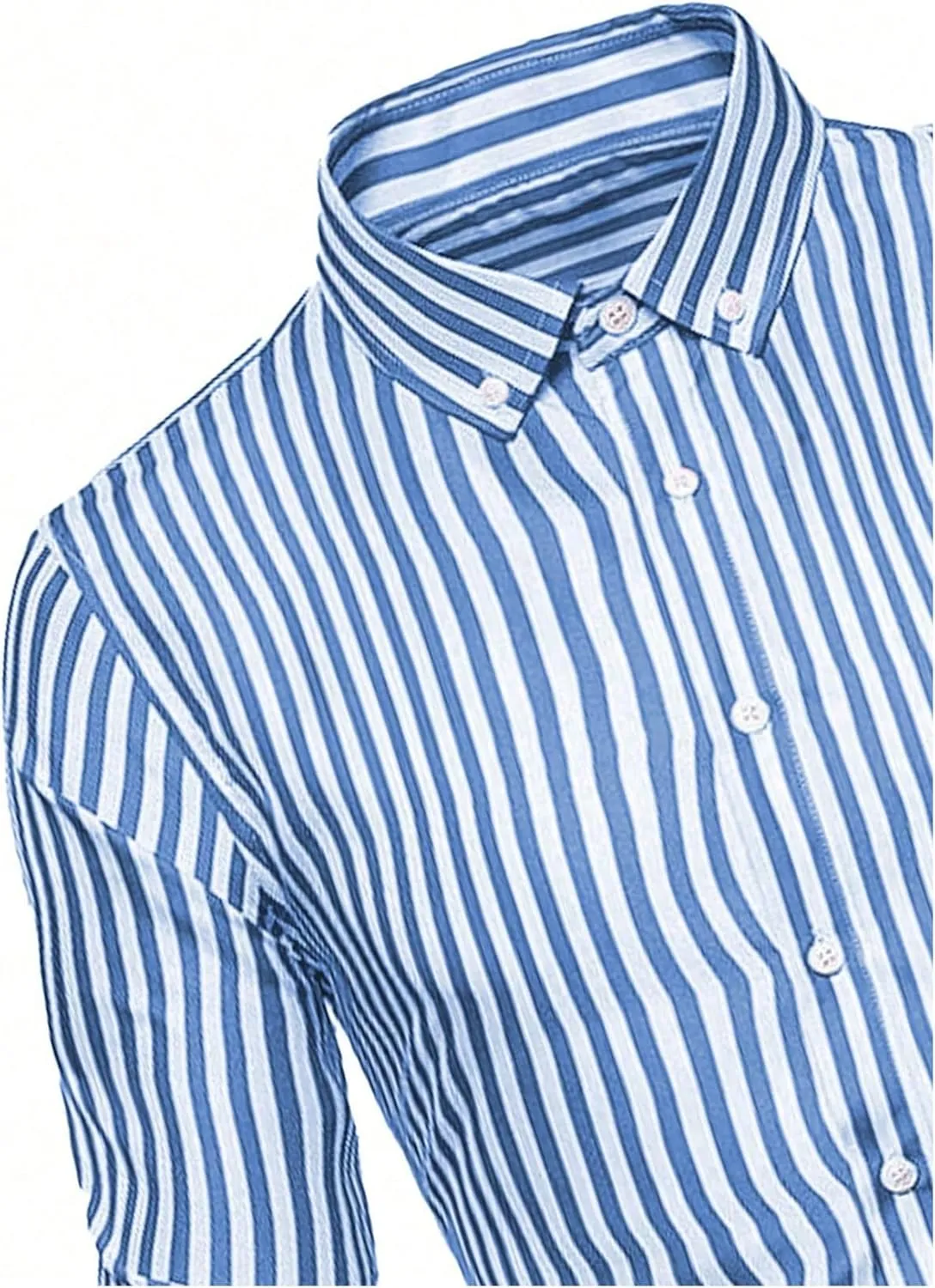 Floerns Men's Striped Print Button Front Collared Long Sleeve Shirt Top
