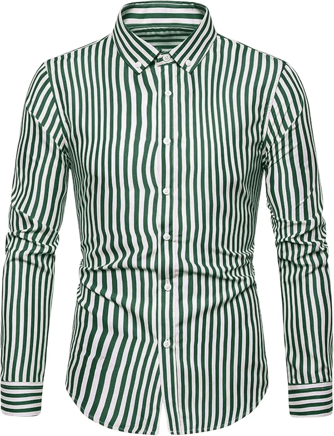 Floerns Men's Striped Print Button Front Collared Long Sleeve Shirt Top