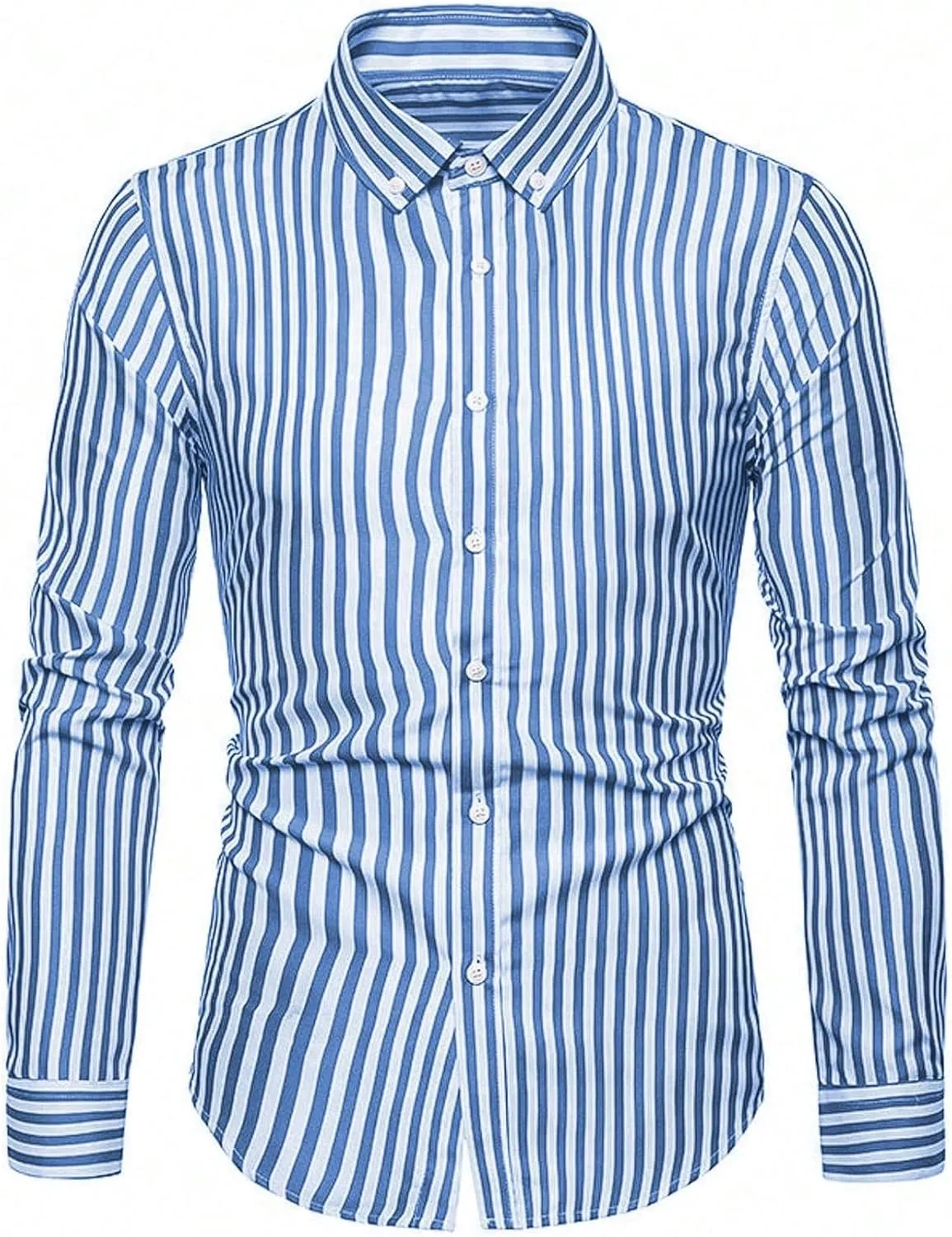 Floerns Men's Striped Print Button Front Collared Long Sleeve Shirt Top