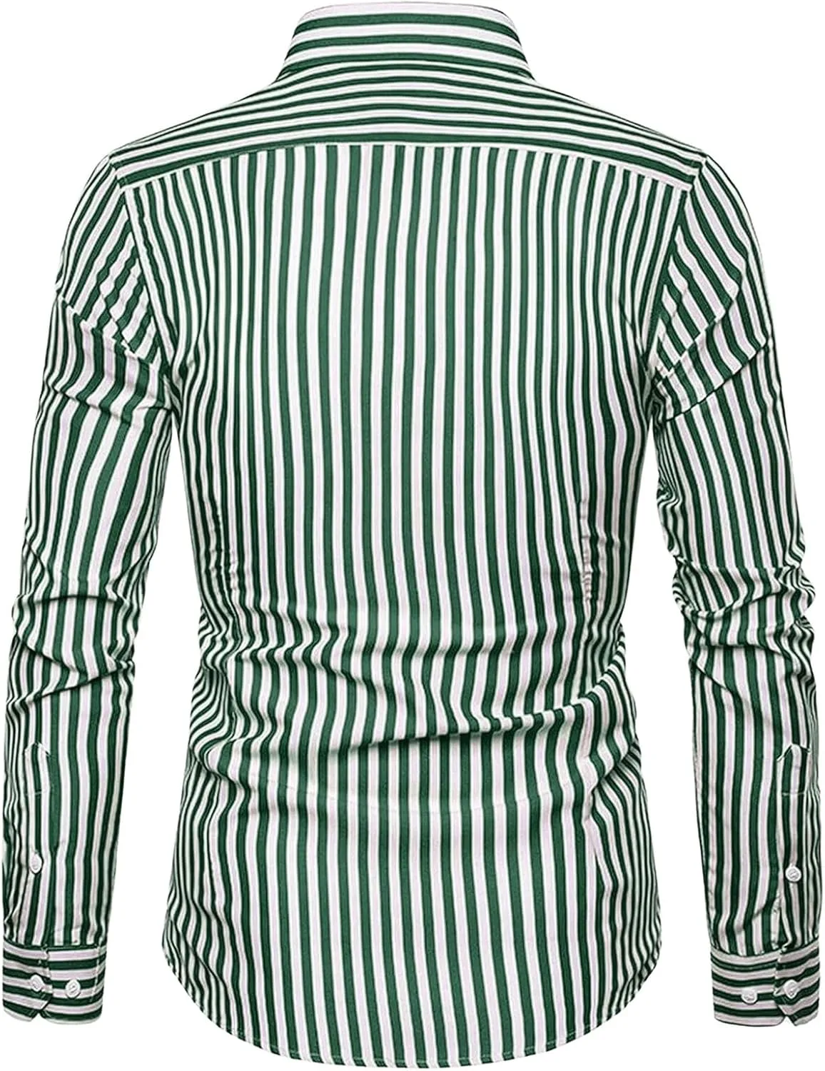 Floerns Men's Striped Print Button Front Collared Long Sleeve Shirt Top