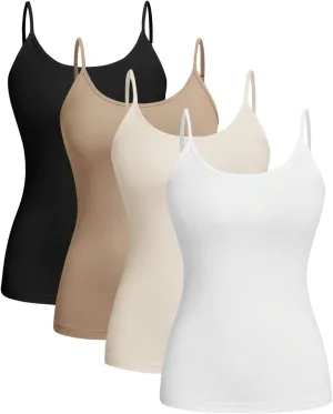 Floerns Women's 4Pcs Solid Scoop Neck Camisole Adjustable Spaghetti Strap Tank Top