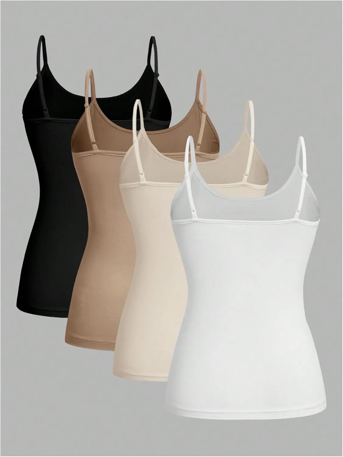 Floerns Women's 4Pcs Solid Scoop Neck Camisole Adjustable Spaghetti Strap Tank Top