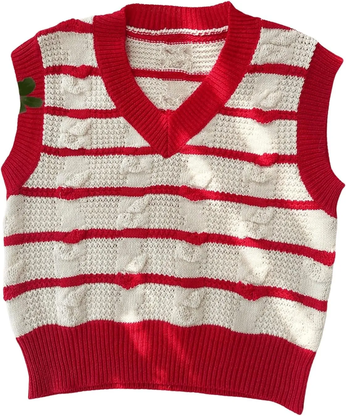 Floerns Women's Cute Heart Print V Neck Sleeveless Sweater Vest Knit Top