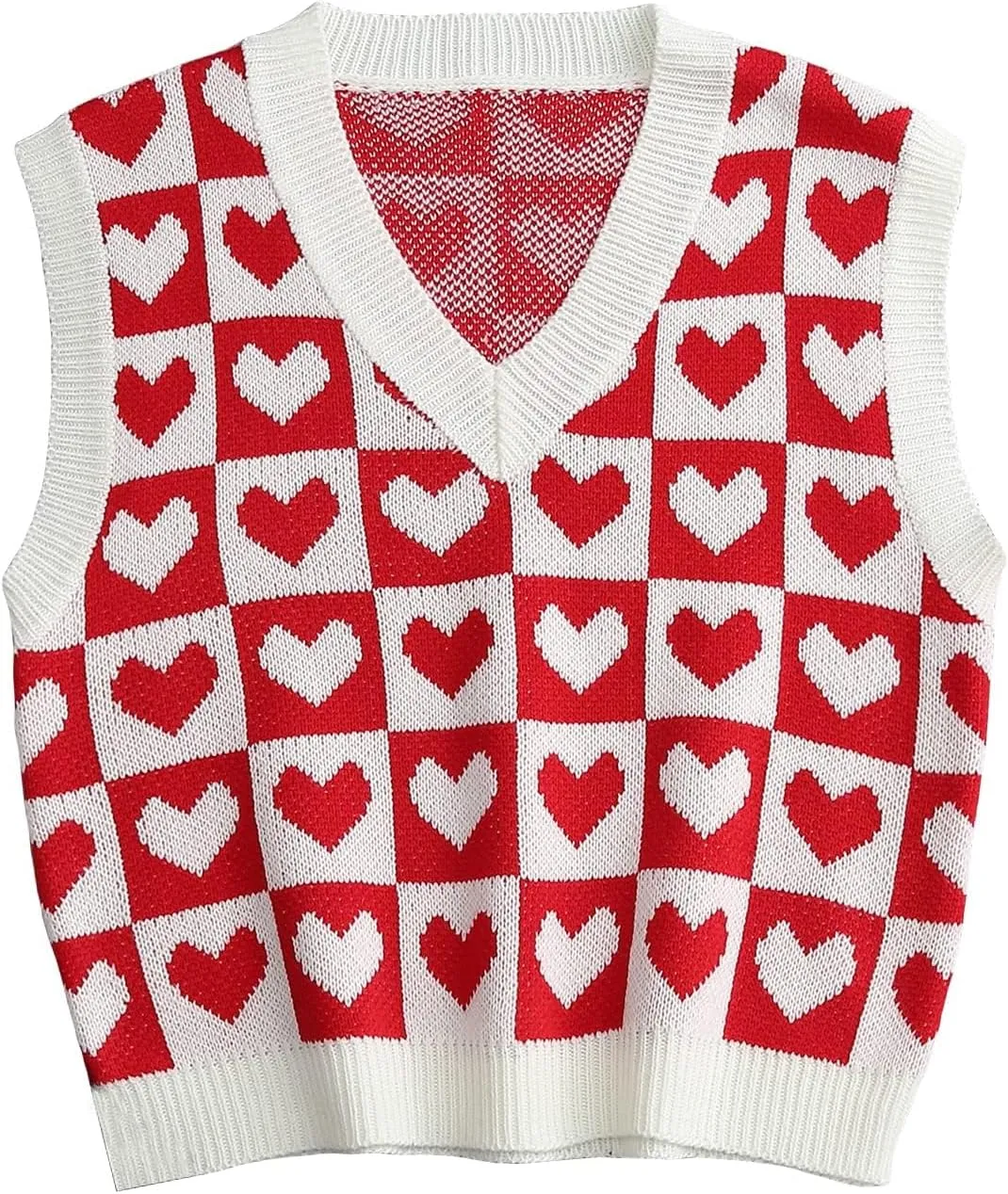 Floerns Women's Cute Heart Print V Neck Sleeveless Sweater Vest Knit Top