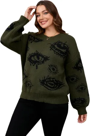 Floerns Women's Plus Size Grunge Punk Print Long Sleeve Pullover Sweater Top