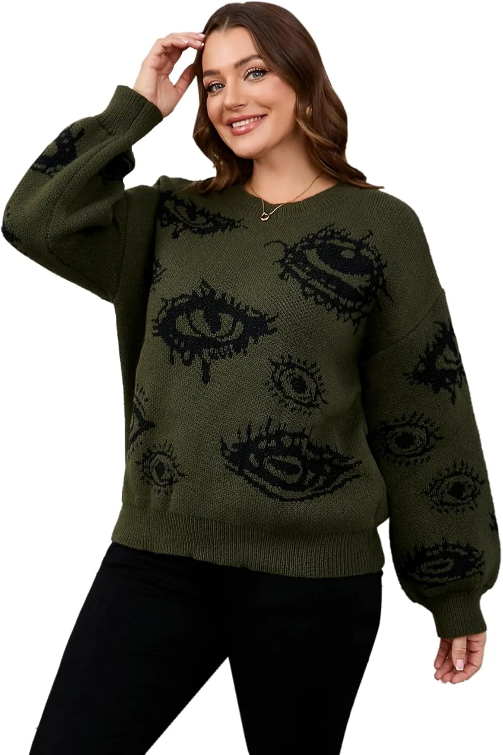 Floerns Women's Plus Size Grunge Punk Print Long Sleeve Pullover Sweater Top
