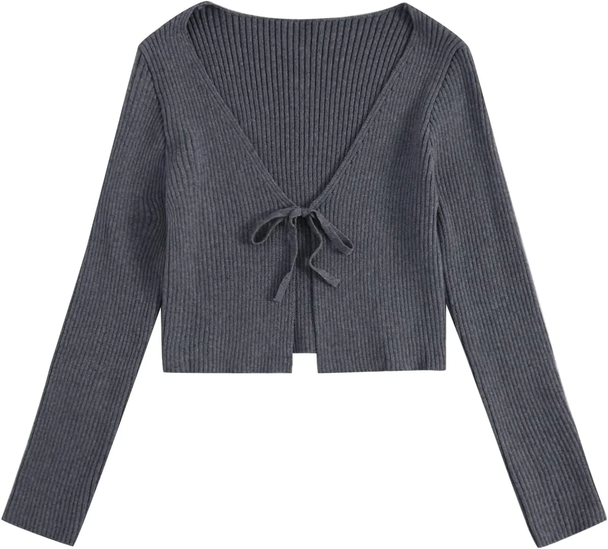 Floerns Women's Tie Front Long Sleeve Rib Knit Shrug Sweaters Cardigan Crop Top