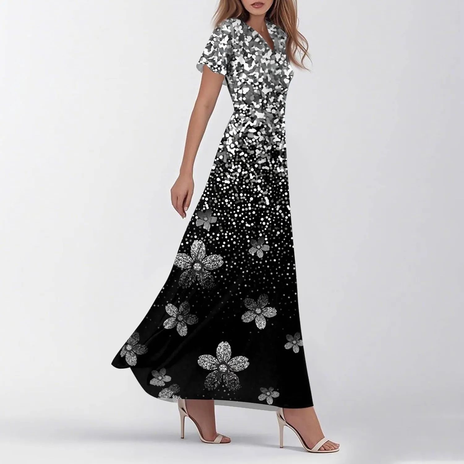 Floral Dress for Women V Neck Flutter Sleeve Boho Midi Dress Summer Wedding Guest Beach Party Long Dresses