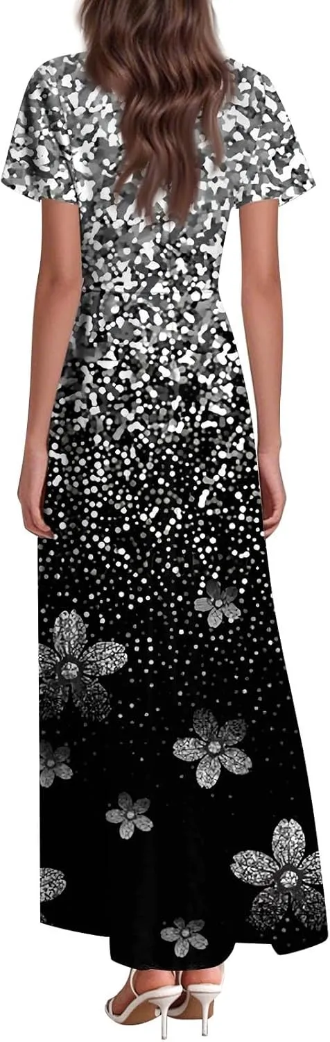 Floral Dress for Women V Neck Flutter Sleeve Boho Midi Dress Summer Wedding Guest Beach Party Long Dresses